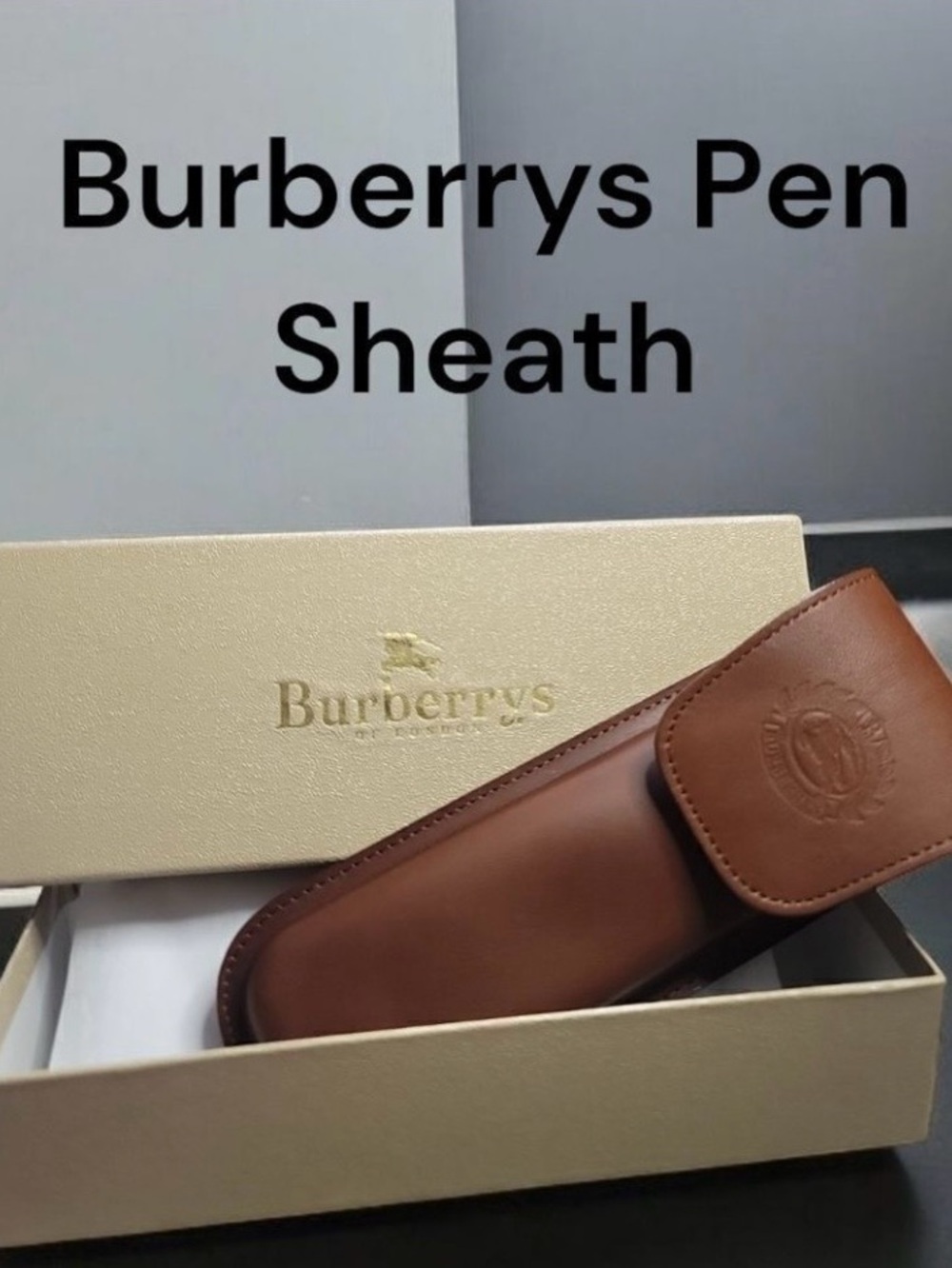 Burberry Brown Leather Pen Sheath with Snap Flap